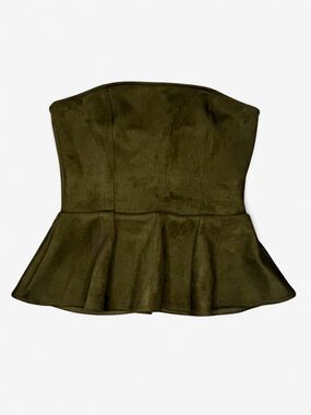 H&M Bandeau Style Strapless Peplum Top in Dark Green Small Like New